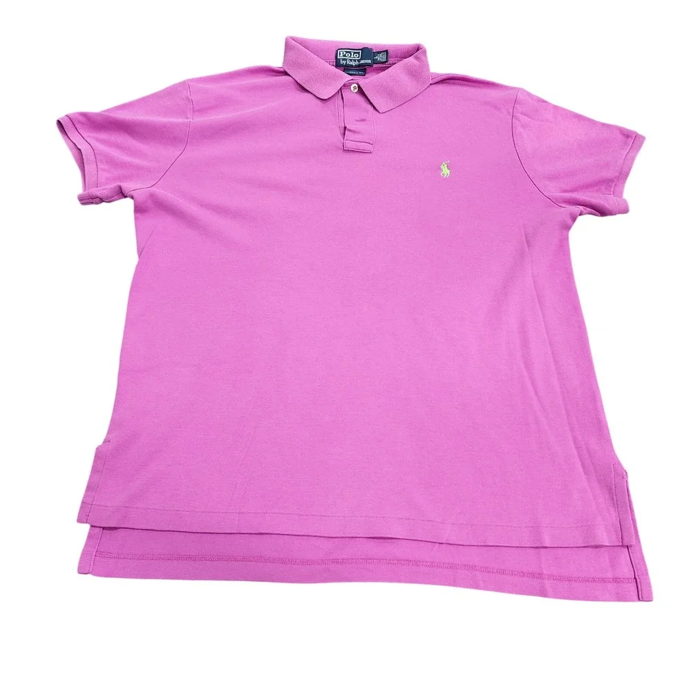 Polo Ralph Lauren Mens Custom Fit Pink Short Sleeve Polo Shirt Large Logo